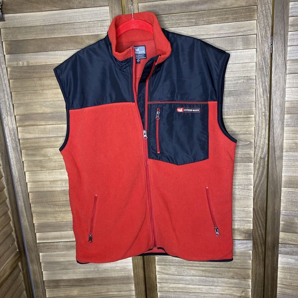 Southern Marsh Vest Mens Medium RED Sleeveless Full Zip Pockets Lined Fleece